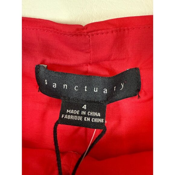 Sanctuary Red Ruched Puff Sleeve Mini Dress Size 4 Cotton Blend (bin JJ129) - Picture 4 of 9